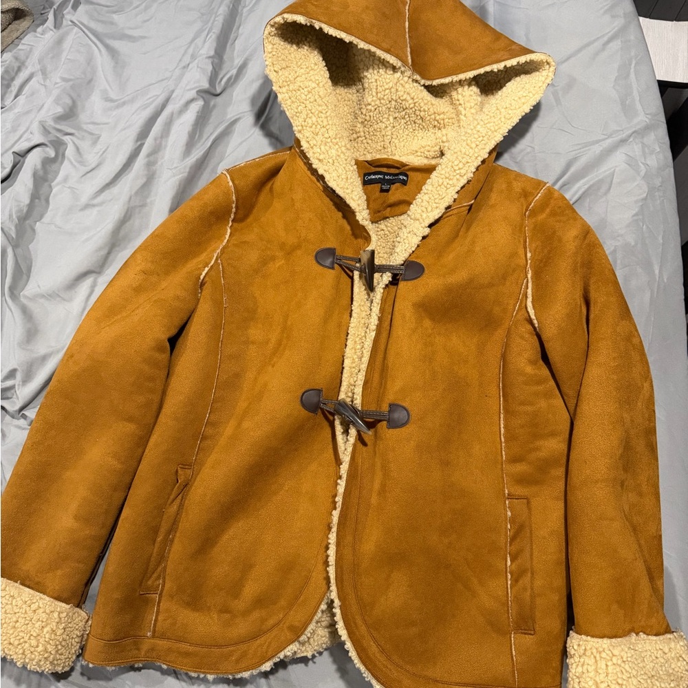 Cathrine Malandrino Sherpa-Lined Coat in Camel